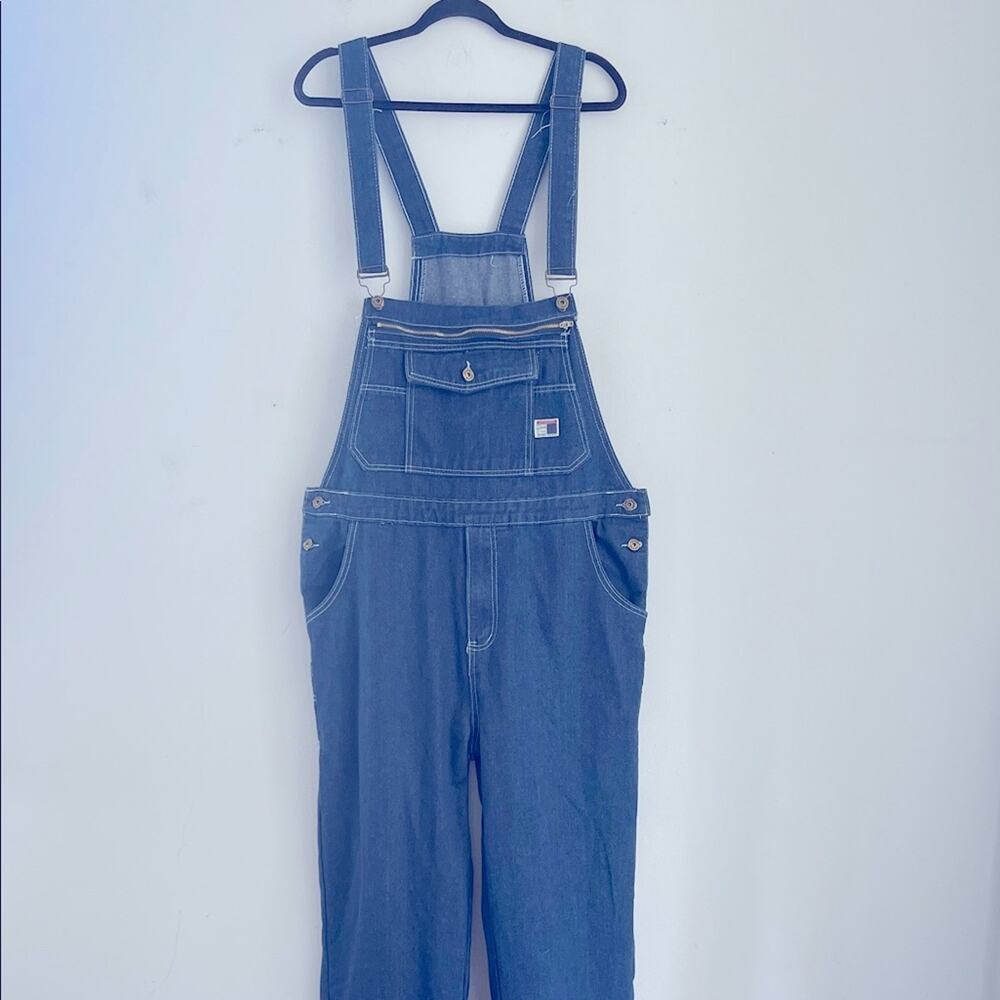 Workwear contrast top stitched denim jean overalls sz L